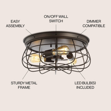 Calvia 15.7" Farmhouse Metal Cage Flush Mount - JONATHAN Y
